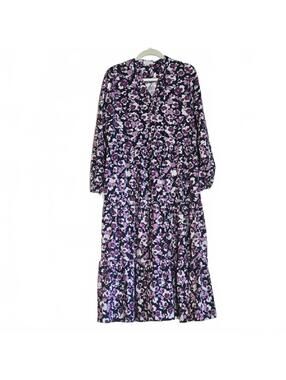 Sweetsalt Purple Navy Whit Teiered Floral Midi Dress Size Large
